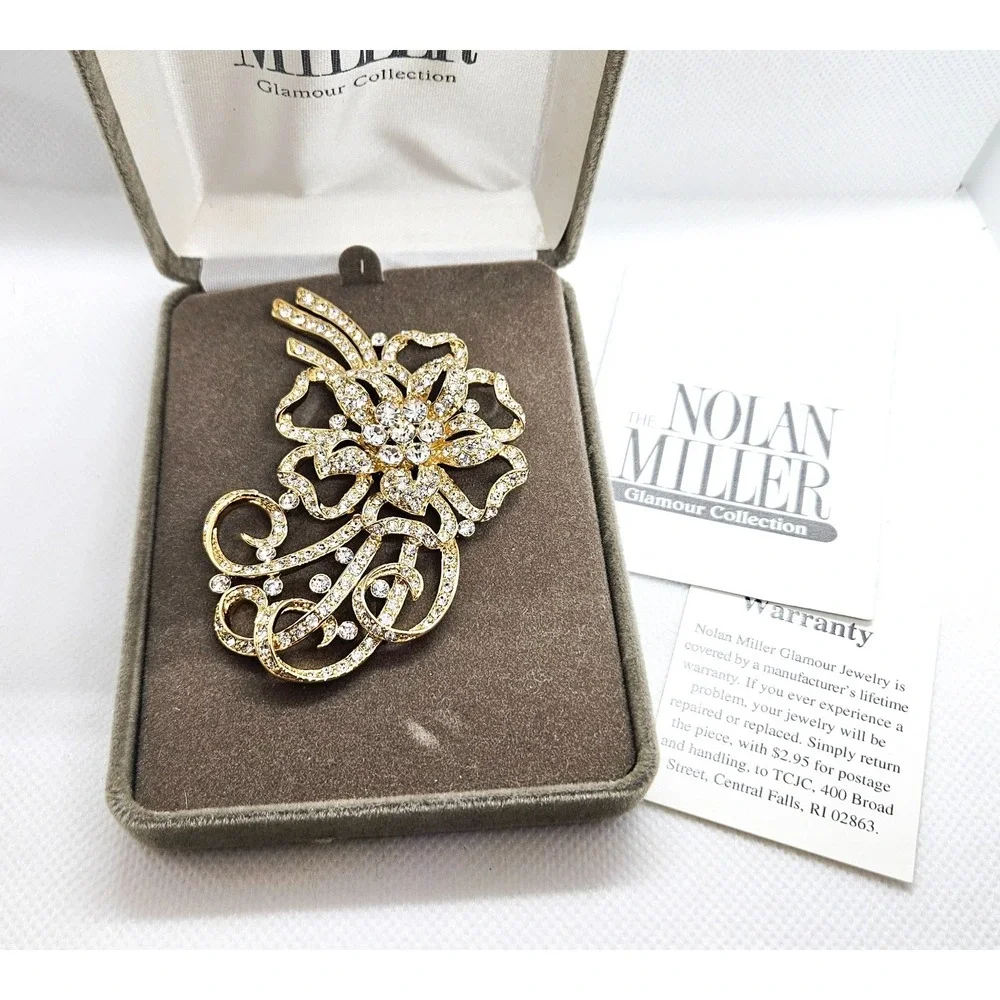 Vintage Nolan Miller‎ Glamour Collection Sevilla Rhinestone Flower Brooch